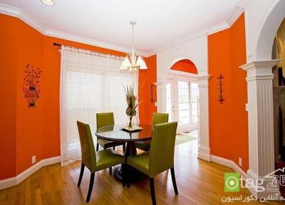 رنگ نارنجی در دکوراسیون اتاق غذاخوری با طراحی شیک و امروزی